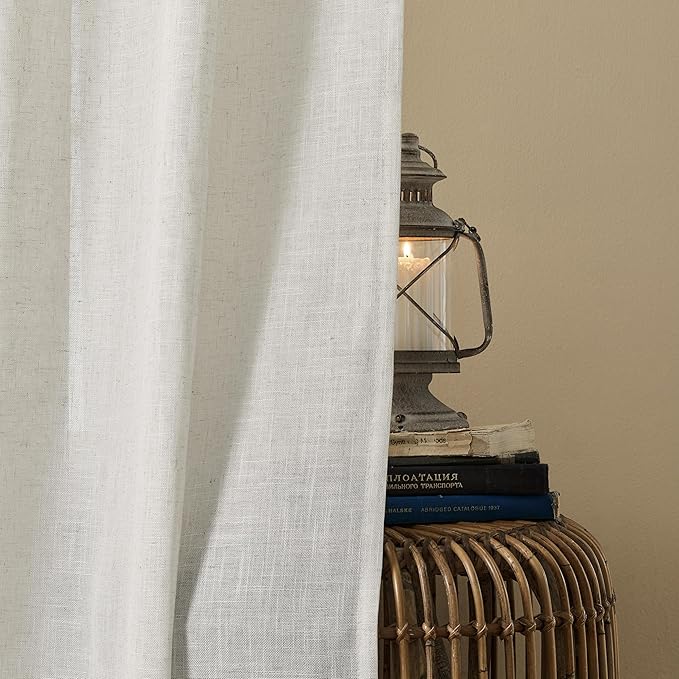 Joydeco Light Filtering Curtains 90 Inch Length for Bedroom, Linen Curtains 90 Inch Length 1 Panel Set for Living Room，White Semi Sheer Drapes 90 Inches Long with Rod Pockets