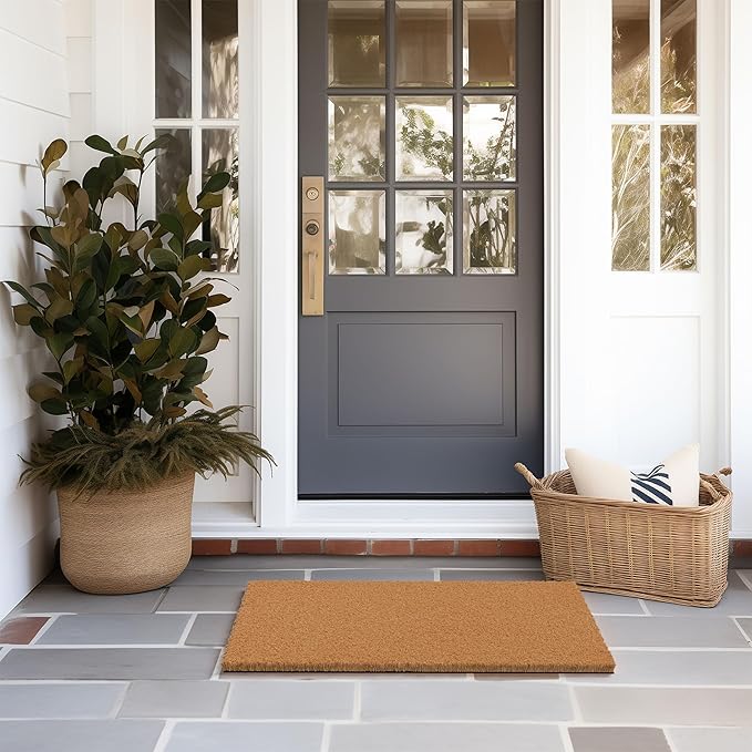 Barnyard Designs Natural Coco Coir Heavy Duty Backing Doormat - Large Cute Non-Slip Front Door Welcome Mat for Outside Entrance or Porch Entry, Brown (17x30, Plain Brown)