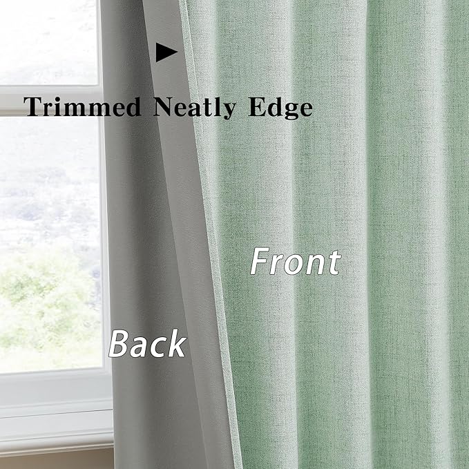 RAIN CITY Light Green Linen Blackout Curtains 96 Inch Long for Living Room,2 Panels Pinch Pleated Drape with Hooks Back Tab Boho Decor, Textured Full Black Out Curtains for Bedroom 50 x 96