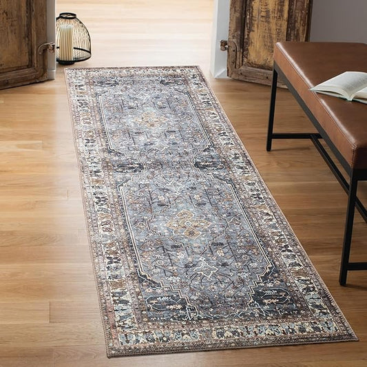 Keen Home Design 2x7 Rug - Machine Washable Runner Rug with Non-Slip Backing, Ideal for Hallway, Entryway, Kitchen, Laundry Room - Vintage, Easy Clean, Durable, Low Pile Rug - (2'6" x 7')