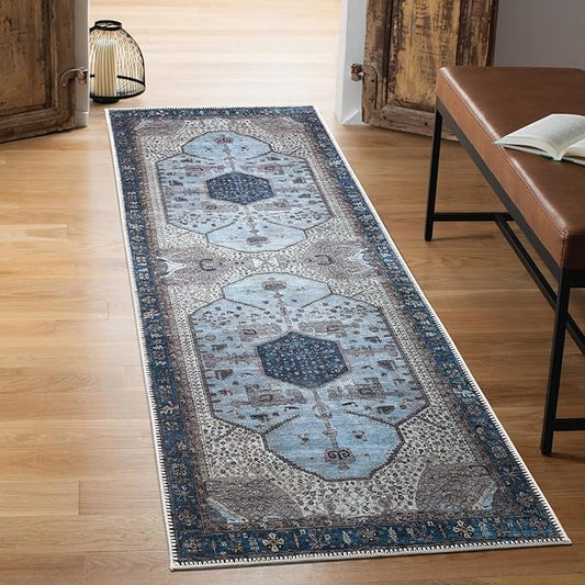 Keen Home Design 2x10 Rug - Machine Washable Runner Rug with Non-Slip Backing, Ideal for Hallway, Entryway, Kitchen, Laundry Room - Vintage, Easy Clean, Durable, Low Pile - (2'6" x 10')