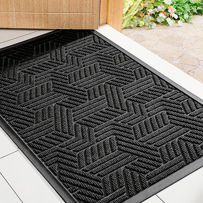 Mibao Front Door Mat Outside Entrance, Durable Outdoor Indoor Mat, Low Profile Heavy Duty Doormat, Non-Slip, Traps Dirt and Moisture, Easy Clean Patio Porch Entryway Mat, 32" x 47", Black