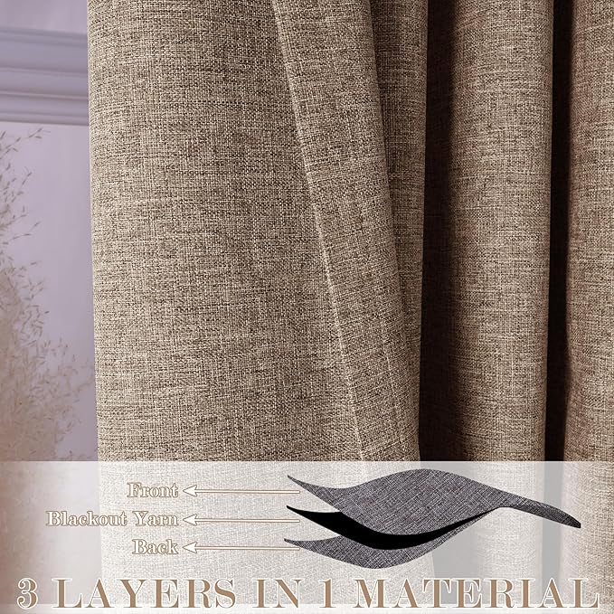 Taupe Pinch Pleat 100% Blackout Drapes Linen Blend, Room Divider, Room Darkening, Energy Saving, Furniture Protecting, Light Blocking Extra Wide Privacy Curtains, 240Wx84L, 1 PC