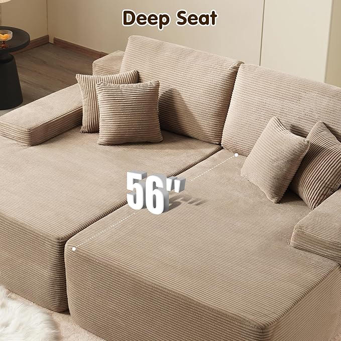 ovios 81" Oversized Sectional Double Lounge Chaise with Cloud Plush Sofa Bed, No Assembly Required, Fluffy Modern Sleeper Loveseat Chair for Indoor Living Room Bedroom Reading, Camel (Corduroy Fabric)