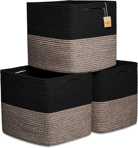 NaturalCozy 13x15x13 Kallax Storage Cubes Bins, 3 Pack | Cotton Rope Cube Storage Bin Woven Baskets for Organizing | Kallax Insert Storage Baskets for Shelves Organizer, Kids Toy, Closet Baby Nursery