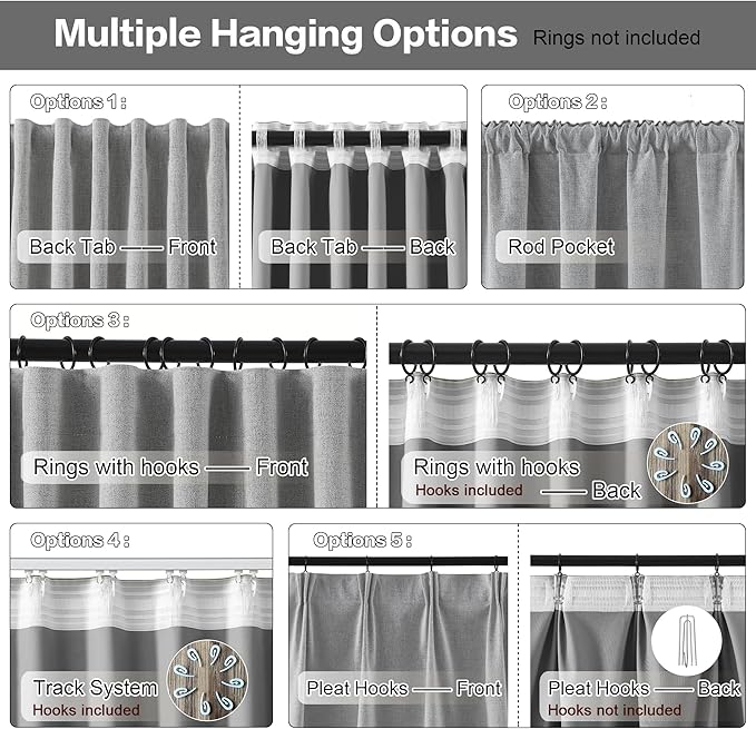 RAIN CITY Grey Blackout Curtains&Drapes 120 Inch Long, Back Tab Pinch Pleated Look Draperies with Hooks Thermal Curtains for High Living Room Sliding Door 50 Wide Set of 2