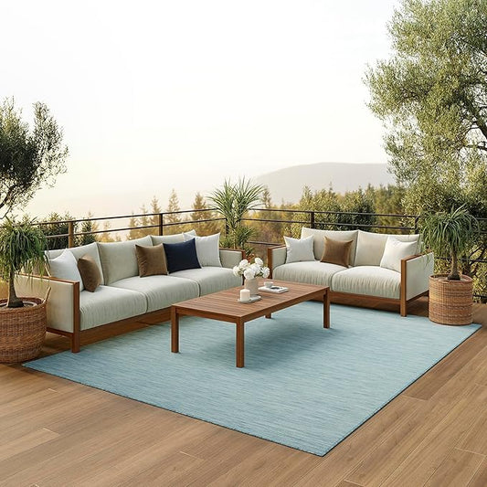 Nourison Positano Indoor-Outdoor Aqua 9' x 12' Area Rug, Easy Cleaning, Non Shedding, Bed Room, Living Room, Dining Room, Backyard, Deck, Patio (9x12)