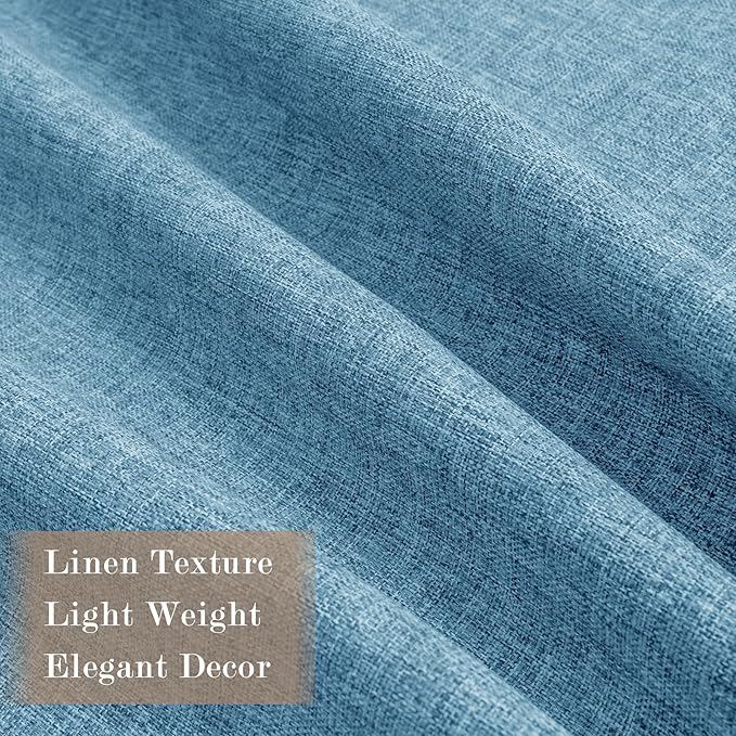 70" W x 108" L Faux Linen Room Divider Curtains, Full Blackout Pinch Pleated Drapes for Traverse Rod, Bedroom Divider Privacy Drapery with Hooks for Ceiling Track, 1 Panel, Blue
