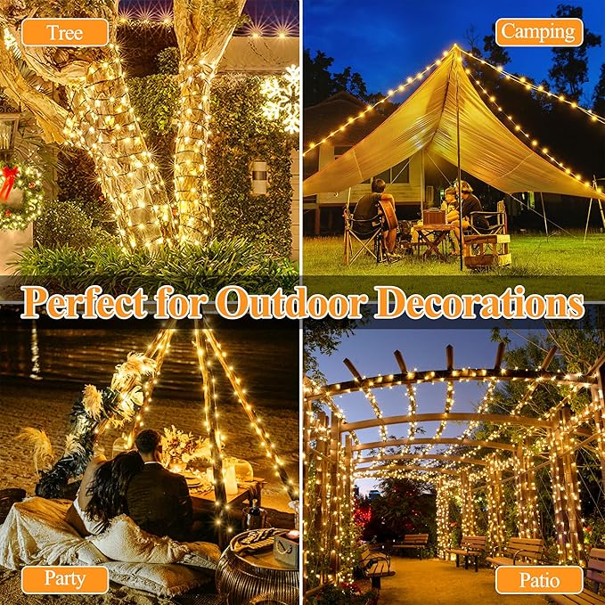 Solar String Lights 240LED 79FT, IP67 Waterproof Solar Lights for Outside with 8 Lighting Modes, Upgraded Solar Panel Fairy Lights for Garden Party Wedding Decorations (Warm White)