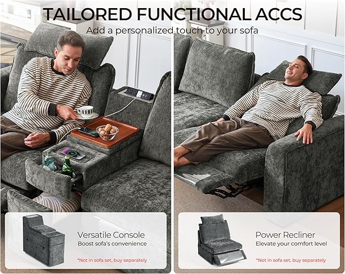 Oversized Modular Sofa Comfy Cloud Couch with Storage, Extra Deep Plush Sectional Sofa Set for Living Room, Covers Washable, Chenille, Olar (Grey, 8-Seater with Corner & 2 Ottomans, u-Shaped)