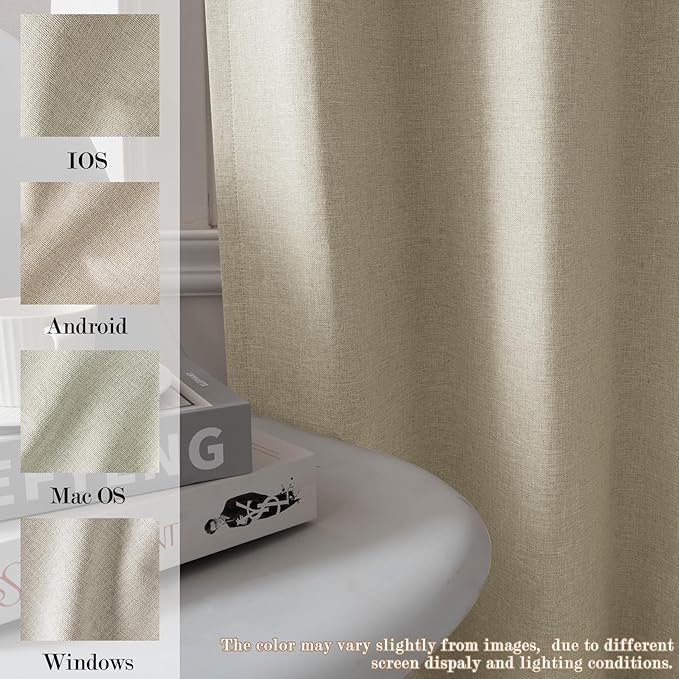Beige Pinch Pleat 100% Blackout Drapes Linen Blend, Room Divider, Room Darkening, Energy Saving, Furniture Protecting, Light Blocking Extra Wide Privacy Curtains, 200Wx102L, 1 PC