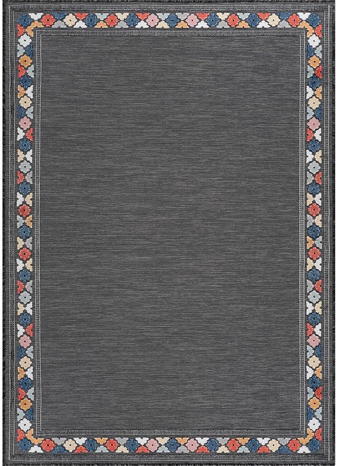 Beverly Rug Outdoor Rug 6x9 Modern Bordered Area Rugs for Indoor and Outdoor Patio Easy to Clean Non Shedding Living Room Porch Garden Washable Outside Carpet (6 x 9 Dark Gray)
