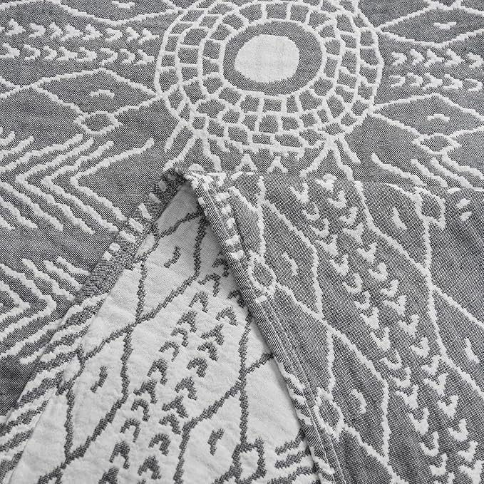 JINCHAN Boho 100% Cotton Muslin Blanket 3-Layer Twin Size Geometric Lightweight Reversible Soft Cozy Throw for Couch Sofa Bed All Season Coverlet Ideal Gift Bedroom Living Room Decor Grey 60x80 Inches
