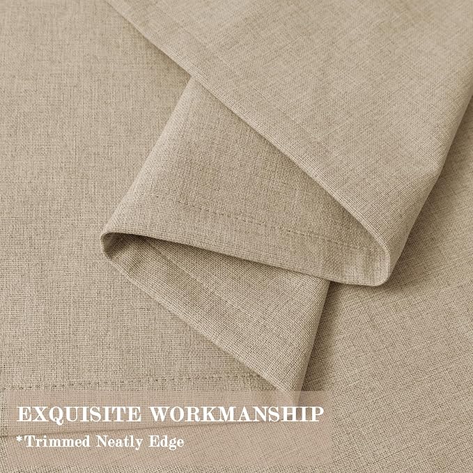 Sand Beige Pinch Pleat 100% Blackout Drapes Linen Blend, Room Divider, Room Darkening, Energy Saving, Furniture Protecting, Light Blocking Extra Wide Privacy Curtains, 200Wx102L, 1 PC