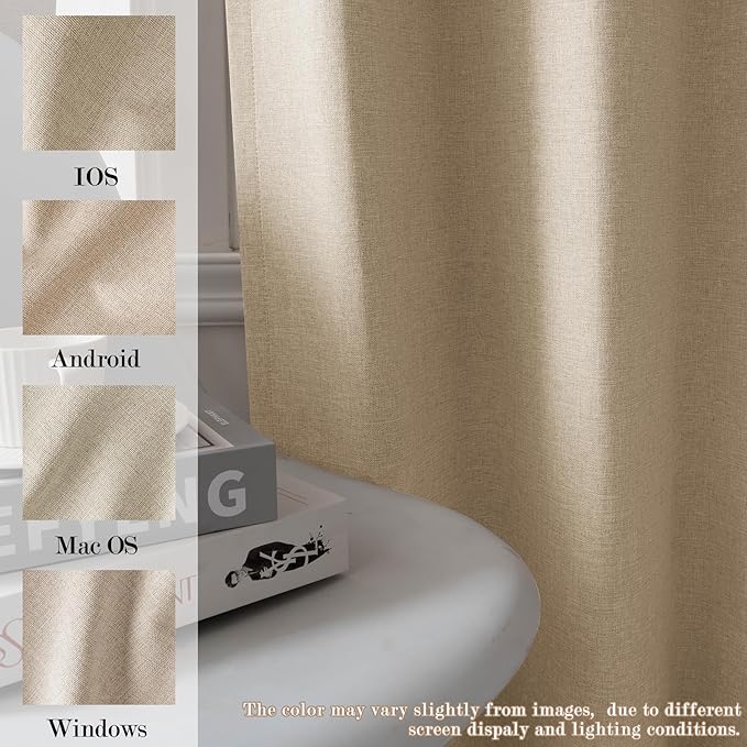 Sand Beige Pinch Pleat 100% Blackout Drapes Linen Blend, Room Divider, Room Darkening, Energy Saving, Furniture Protecting, Light Blocking Extra Wide Privacy Curtains, 240Wx84L, 1 PC