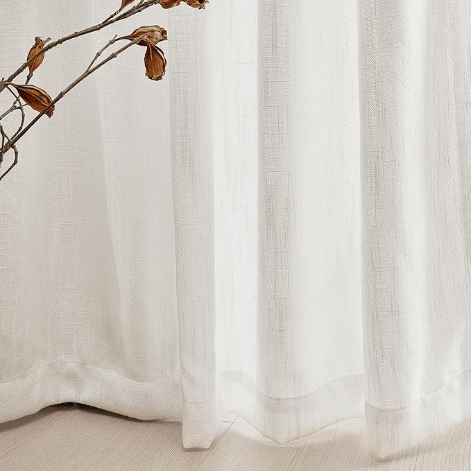 MYSKY HOME Curtains 63 Inch Length 2 Panels, Boho Curtains Sheer Light Soften for Bedroom Kitchen Farmhouse Style Country Rustic Drapes Window Treatment Set, 50" x 63", Natural
