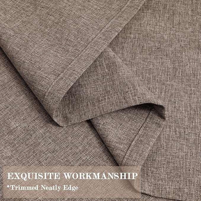 Extra Wide 100% Blackout Linen Textured Curtains - Room Dividers, W150 x L108 (1 Panel), Pinch Pleat Drapes for Living Room, Full Light Block Out Drapery for Sliding Door, Light Brown