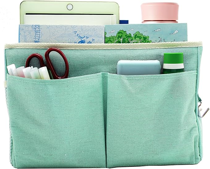 2-Pack Bedside Caddy Bedside Hanging Storage Basket Multi-Function Organizer Caddy for Bunk and Hospital Beds Dorm Rooms Bed Rails, Can be Placed Glasses Books Mobile Phones（2pcs Green）