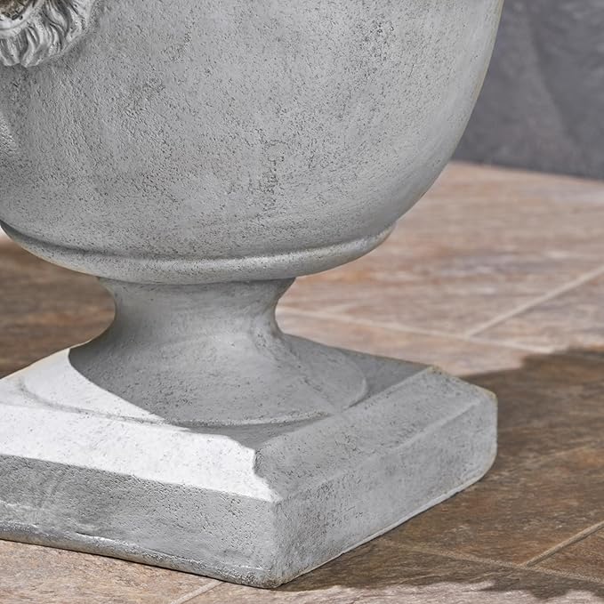 Christopher Knight Home Jorine Light Concrete Planter, Patio Planter, Large Garden Pot, Mid-Centry Gadern Urn, Lionhead Accent Plant Pot, Flower Urn with Drainage Hole for Backyard Home, Antique White