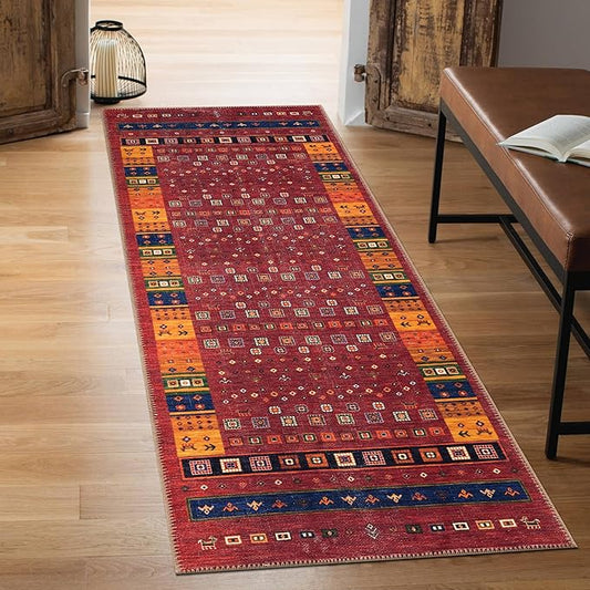 Keen Home Design 2x7 Rug - Machine Washable Runner Rug with Non-Slip Backing, Ideal for Hallway, Entryway, Kitchen, Laundry Room - Vintage, Easy Clean, Durable, Low Pile Rug - (2'6" x 7')