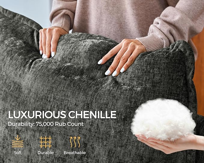 Oversized Modular Sofa Comfy Cloud Couch with Storage, Extra Deep Plush Sectional Sofa Set for Living Room, Covers Washable, Chenille, Olar (Grey, 6-Seater with 2 Ottomans, u-Shaped)