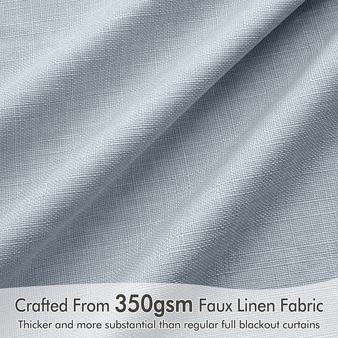 MIULEE 100% Blackout Curtains 96 Inch Long 2 Panels Set for Bedroom, Thick Faux Linen Black Out Curtain Room Darkening Back Tab Pleat Window Textured Drapes with Hooks for Living Room, Chambray Blue