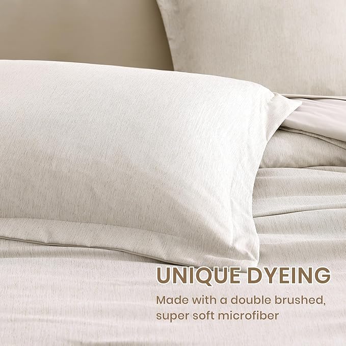 Monbix King Size Comforter Set, Oatmeal Cationic Dyeing Bed Set Reversible, King Size Comforter Set 7 Pieces Bed in a Bag with Comforter, Sheets, Pillowcases & Shams