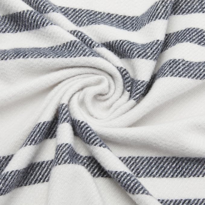 Amazon Basics Room Décor Throw Blanket, Lightweight and Cozy in Recycled Polyester, Light Grey With Blue Stripes, 50"x 60"