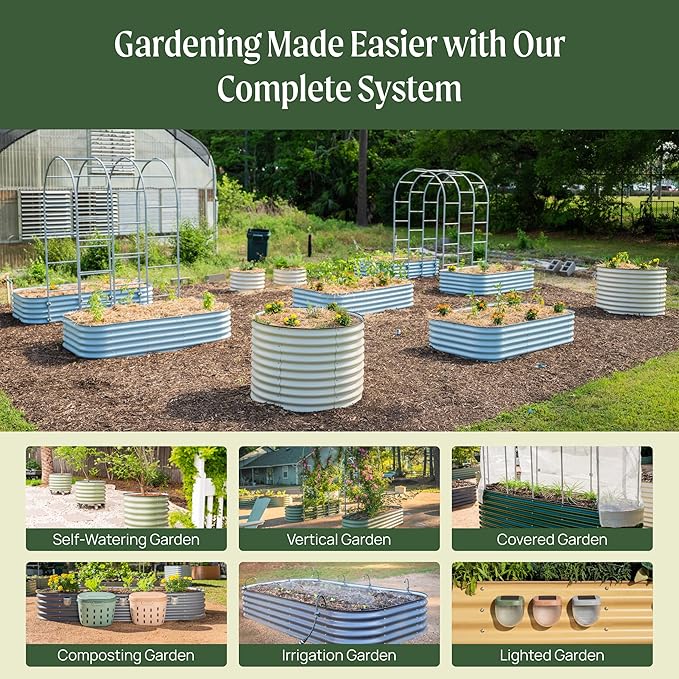 Vego garden 32" Extra Tall Raised Garden Bed Kits, 9 in 1 Modular Raised Planter Box for Vegetables Flowers Fruits Oval Metal Raised Garden Bed, Sky Blue