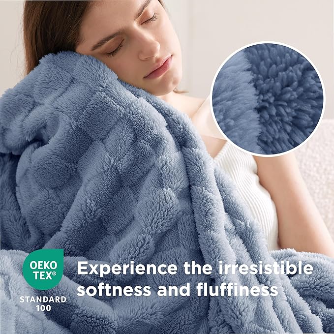 Bedsure GentleSoft Ashley Blue Throw Blanket for Couch - Checkered Fleece Blankets Gifts for Women Men Girls, Cute Soft Cozy Throw for Bedroom Home Decor Gifts, 50x60 Inches