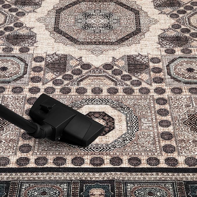 Keen Home Design 5x7 Rug - Machine Washable Area Rug with Non-Slip Backing, Ideal for Living Room, Dining Room, Bedroom - Vintage, Easy Clean, Durable, Low Pile Rug - (5' x 7')