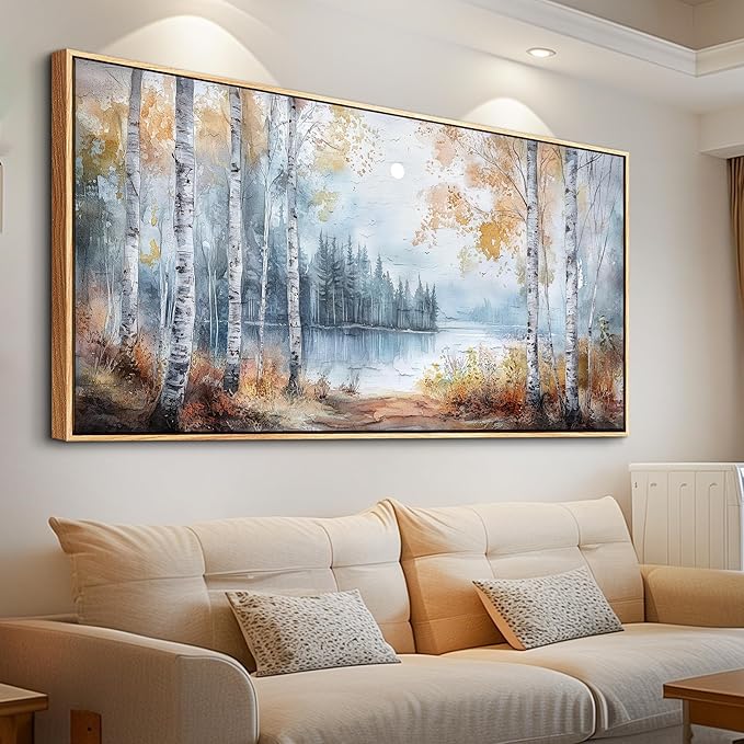PHAOHUAXM Canvas Wall Art For Living Room Wall Decoration For Bedroom Office Decoration Trees Forest Landscape Painting Lake view Mural Modern Aesthetic Room Home Decor Artwork Wood Framed 20x40 In
