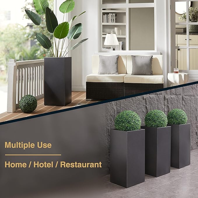 Metallic Heavy Tall Outdoor/Indoor Planter Box, Seamless Metal Planter, Rectangular, 14”Lx14”Wx30”H, 25 Pounds, Dark Gray, No Assembly, 1 Pack