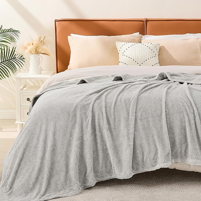 EMME Muslin and Fleece Twin Blanket Reversible - 60"*80" Grey Soft Warm Throw Blankets for Couch Bed Picnic Travel Bed