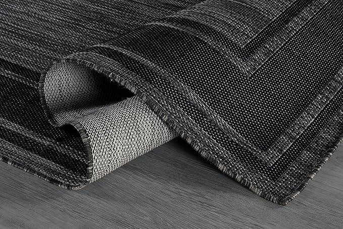 Beverly Rug Large Outdoor Rug 10x14 Modern Bordered Area Rugs for Indoor and Outdoor Patio Deck Porch Garden Waterproof Weather Sun Resistant Washable Outside Carpet (10 x 14 Black)