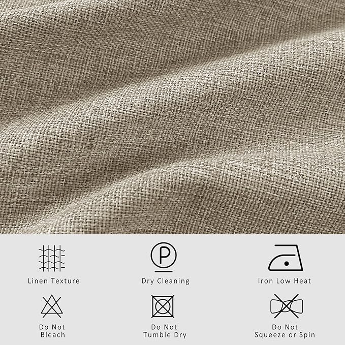 Macochico 120”Wx102”L 100% Blackout Linen Curtains Pinch Pleated Thermal Panels for Sliding Door Bedroom Living Room Farmhouse Shabby Chic Light Khaki Burlap Curtains with Tieback 1 Panel