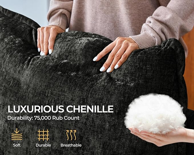 Oversized Modular Sofa Comfy Cloud Couch with Storage, Extra Deep Plush Sectional Sofa Set for Living Room, Covers Washable, Chenille, Olar (Black, 6-Seater with 2 Ottomans, u-Shaped)