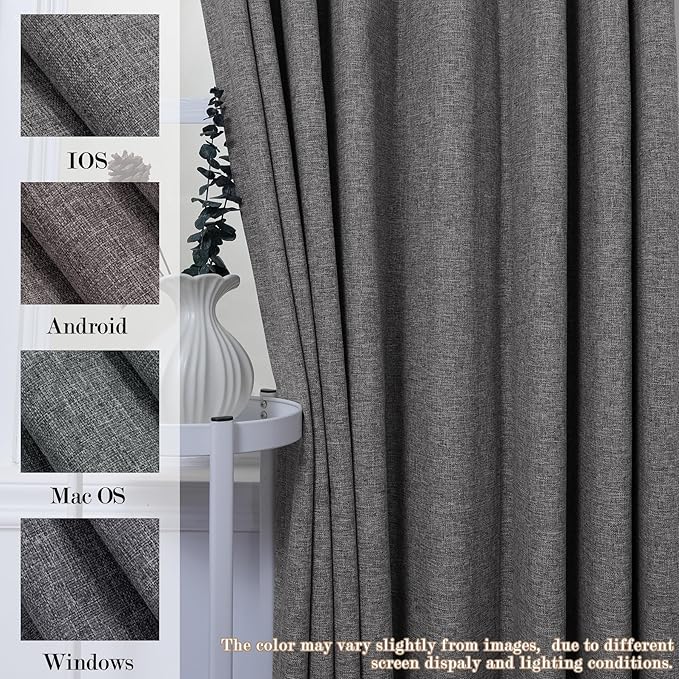 Room Divider Curtains Screen Partitions, Linen Look 100% Blackout Drapery 108 Inches Long, 100" Wide Pinch Pleated Window Drapes, Privacy Protecting, Light Blocking, (1 PC, Natural Grey)