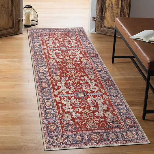 Keen Home Design 2x10 Rug - Machine Washable Runner Rug with Non-Slip Backing, Ideal for Hallway, Entryway, Kitchen, Laundry Room - Vintage, Easy Clean, Durable, Low Pile - (2'6" x 10')