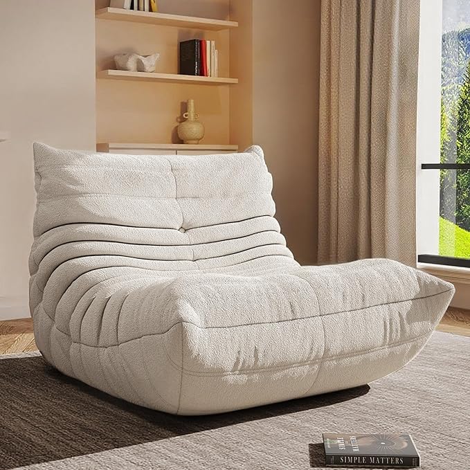 Bean Bag Chair, Oversized Bean Bag Chair for living Room, Fireside Chair for adults with Memory Foam Filled, Big Accent Sofa Lounge Floor Sofa for Gaming, Reading, Relax, No Assembly Required. (Beige)