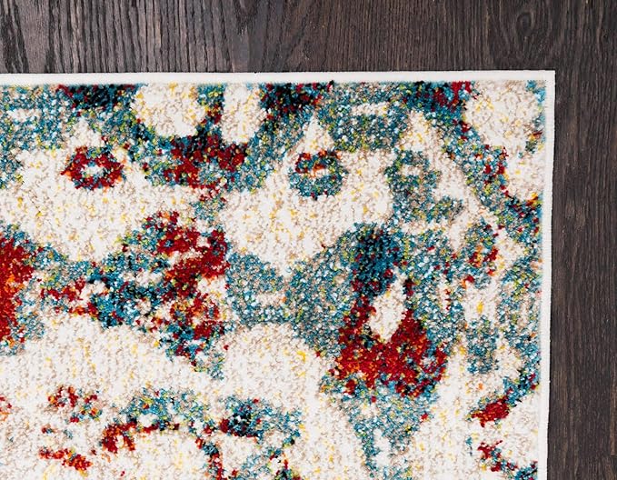 Unique Loom Rosso Collection Vintage, Geometric, Bohemian, Traditional, Distressed, Southwestern Area Rug, 2' 0" x 6' 0", Multi/Ivory