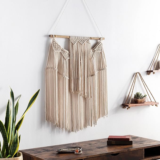 Mark&Day Wall Art, Meiningen Global Farmhouse Beige Macrame Tapestry Wall Hanging for Living Room, Bedroom, Office or Kitchen (35"H x 22"W)