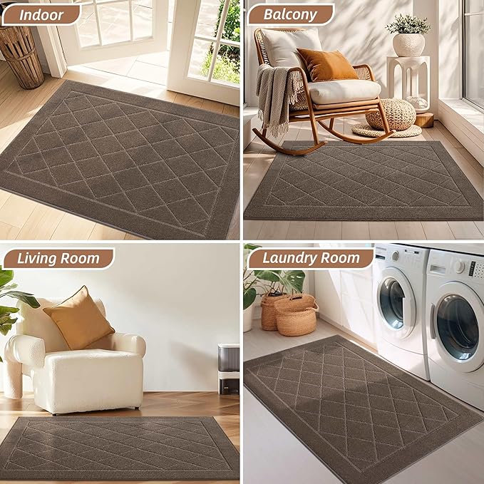 BEQHAUSE Dirt Trapper Door Mat 32" x 48", Doormat Non-Slip Entryway Rugs Washable, Dog Door Mat Stain Resistant and Absorbent Welcome Floor Mat for Front Back Door, Muddy Wet Shoes & Paws, Light Brown