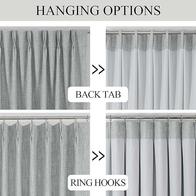 Vision Home Silver Grey Pinch Pleated Full Blackout Curtains Room Darkening Window Curtains 102 inch for Living Room Bedroom Thermal Insulated Pinch Pleat Drapes with Hooks Back Tab 2 Panel 40"Wx102"L