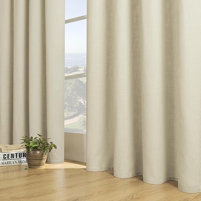 Joydeco Linen Curtains 72 Inch Length 2 Panels Set, Light Filtering Living Room Curtains (W52 x L72 Inch, Pistachio Shell)