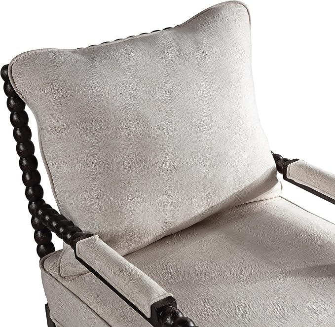 DUHOME Linen Fabric Spindle Accent Chair with Wood Frame,Bobbin Chair with High Resilience Spring Cushion and Armrest Pads, Leisure Armchair for Living Room Bedroom Farmhouse Home Office Belcony