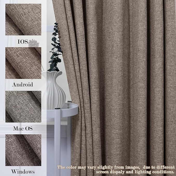 Full Blackout Privacy Curtains, 240 Inch Extra Wide Linen Blend Drapes, Pinch Pleat Window Drapery for Room Divider Storage/Space Room Separation, 1 Panel, W 240" x L 108", Light Coffee