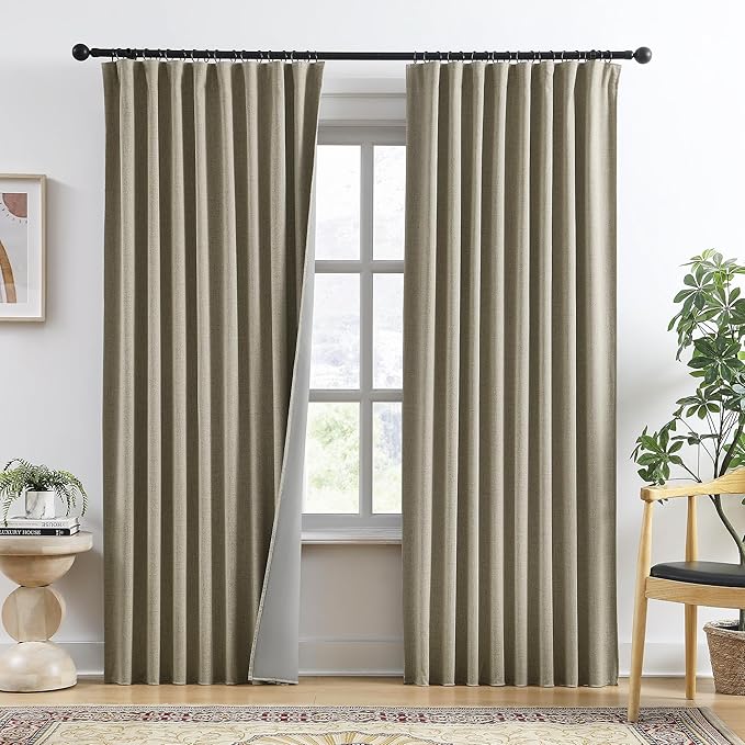 RAIN CITY Taupe Blackout Door Curtains for Doorway 2 Panels Set,Back Tab Rod Pocket Curtains 80 Inches Long, Linen Burlap Textured Room Darkening Curtains for Bedroom Nursery 2 Panels 50x80