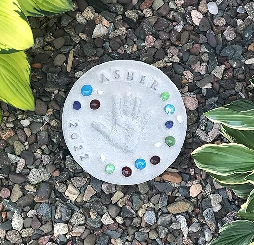 Large DIY Stepping Stone Kit, Handprint Stepping Stone, Mother's Day Gift, Footprint Stepping Stone (10 Inch)