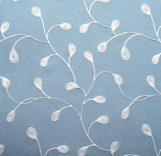 MIUCO Floral Embroidered Semi Sheer Curtains Faux Linen Grommet Window Curtain for Living Room 52 x 84 Inch 2 Panels, Dusty Blue
